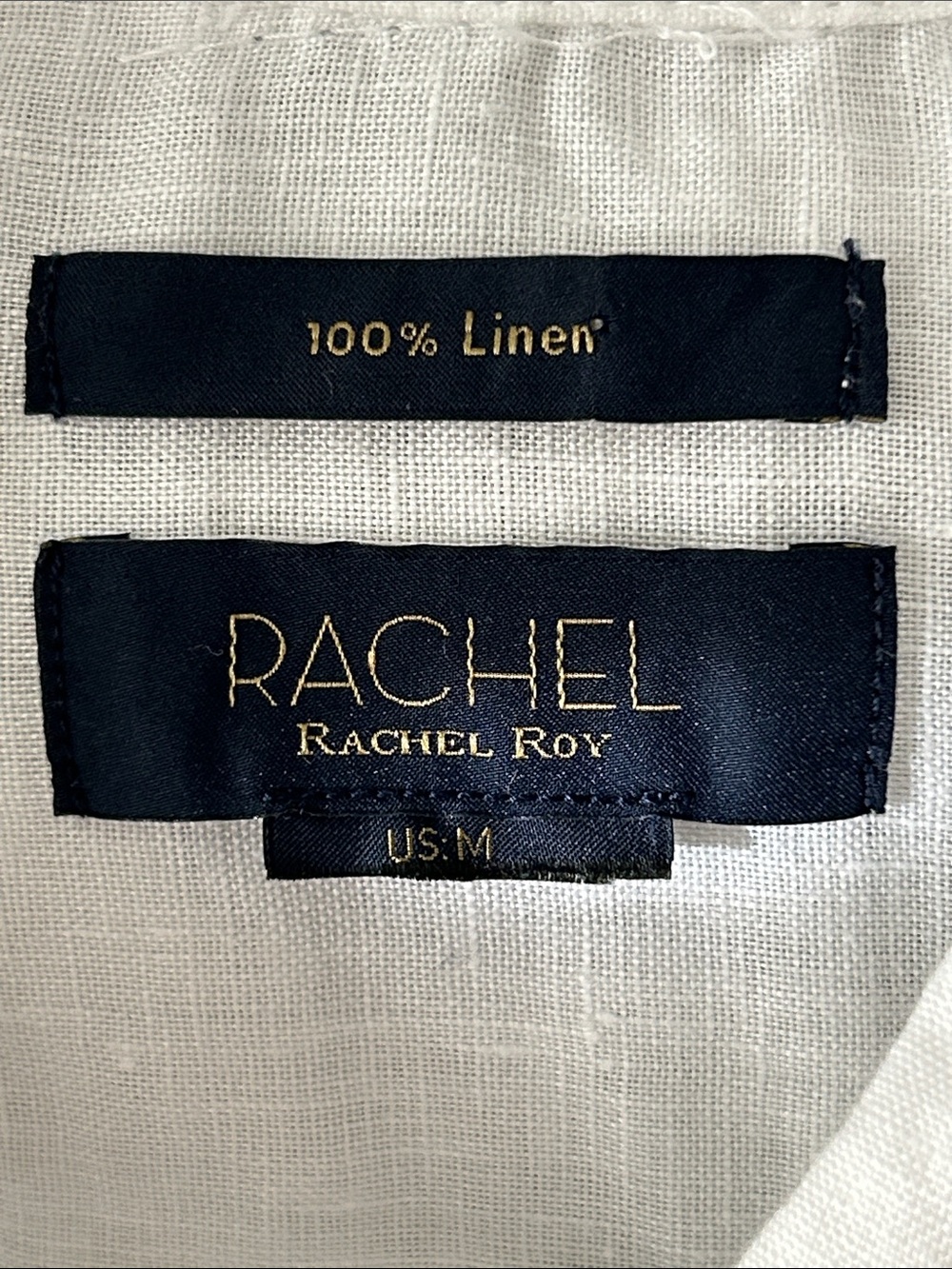 RACHEL Rachel Roy White Short-Sleeve Button Down Linen Shirt. Size Medium. - Picture 5 of 6